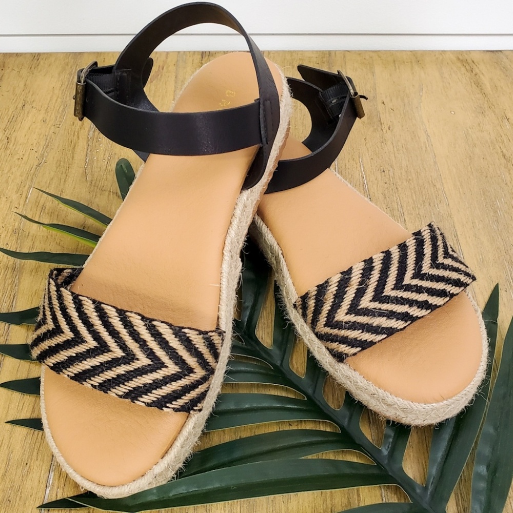 Chevron Espadrilles Sandals- Black